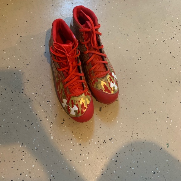 Under Armour Red and Gold Camouflage Athletic Shoes - Picture 1 of 4